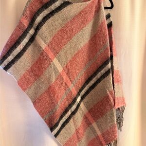 Wool Blend Plaid Fringe Wrap Poncho